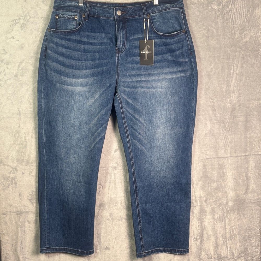 NWT New Flamingals Medium Wash Cropped Ankle Stretch Jeans Size 3XL